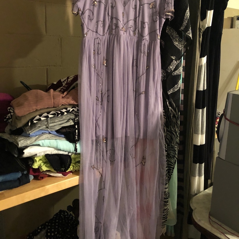 Short sleeve embroidered floor length dress